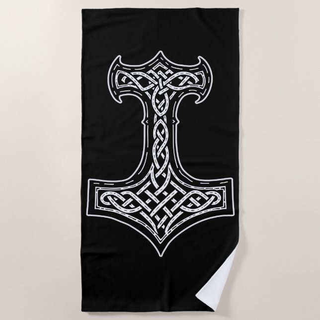 Thor Hammer Mjolnir Knot Beach Towel (Front)
