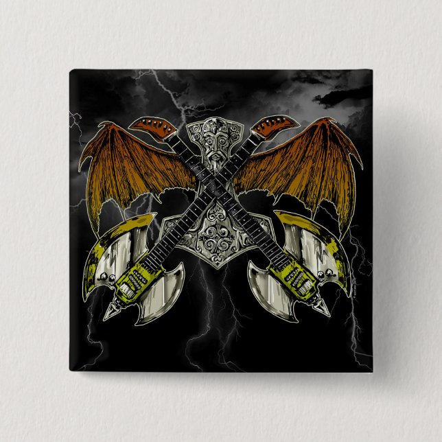 Thor Hammer of the Gods Guitars 15 Cm Square Badge (Front)