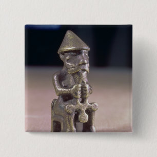 Thor with a hammer, statuette found in Iceland 15 Cm Square Badge