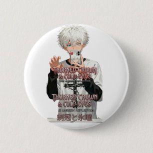 Thorned-Crown-&-Cold-Eyes Anime Boy - Edgy Blue 6 Cm Round Badge