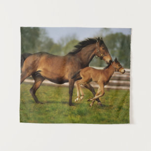Thoroughbred Chestnut Mare & Foal Tapestry