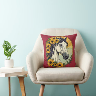 Thoroughbred Horse And Black Eyed Susan Flowers Cushion