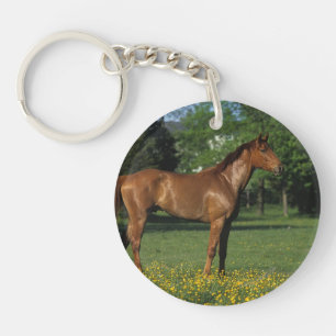 Thoroughbred Horse in Flowers Key Ring