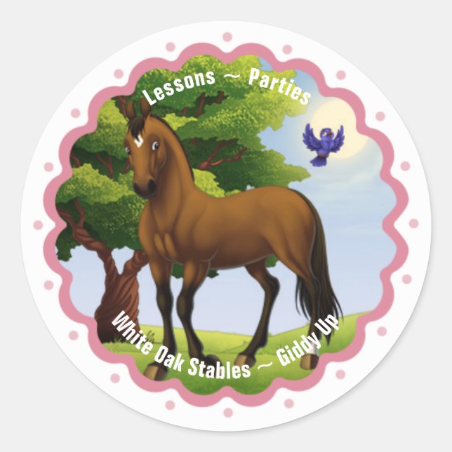 Thoroughbred Horse in Pasture Classic Round Sticker (Front)