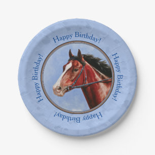 Thoroughbred Horse Racehorse Blue Paper Plate
