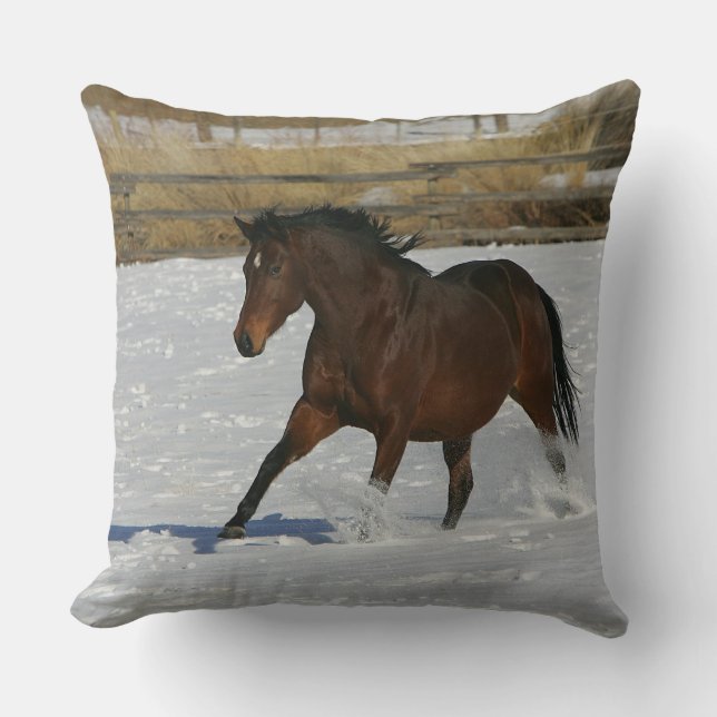 Thoroughbred Horse Running in the Snow Cushion (Front)
