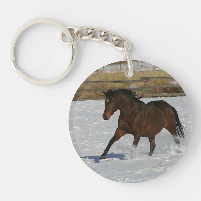 Thoroughbred Horse Running in the Snow Key Ring (Front)
