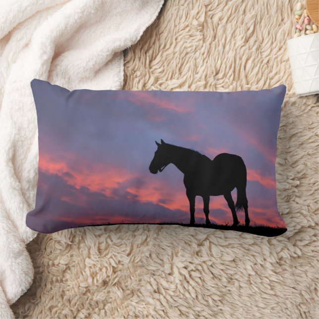Thoroughbred Horse Silhouetted at Sunrise Lumbar Cushion (Blanket)