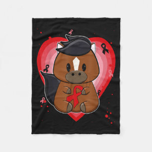 Thoroughbred Horse With Ribbon Heart Disease Aware Fleece Blanket