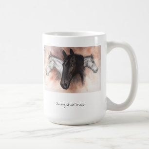Thoroughbred horses in pencil and watercolour coffee mug