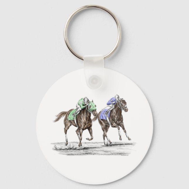 Thoroughbred Horses Racing Key Ring (Front)