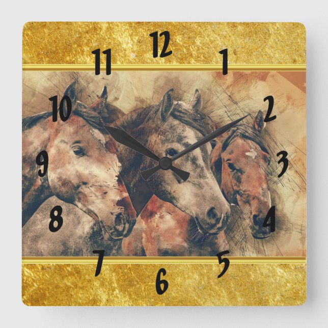 Thoroughbred horses running in a field square wall clock (Front)