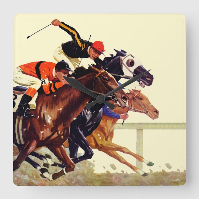 Thoroughbred Race Square Wall Clock (Front)