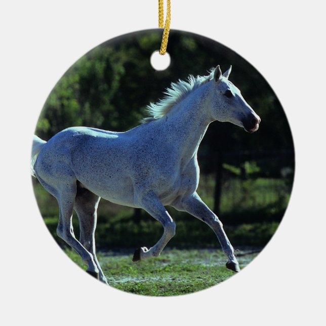 Thoroughbred Stallion Running Ceramic Tree Decoration (Front)