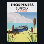 Thorpeness suffolk vintage beach poster. poster<br><div class="desc">Thorpeness suffolk vintage beach and rowing boat travel poster.</div>