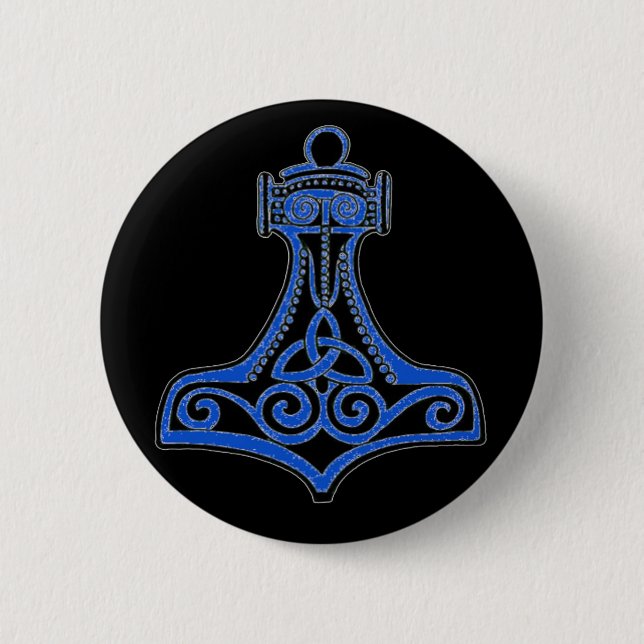 Thors Hammer Blue 6 Cm Round Badge (Front)