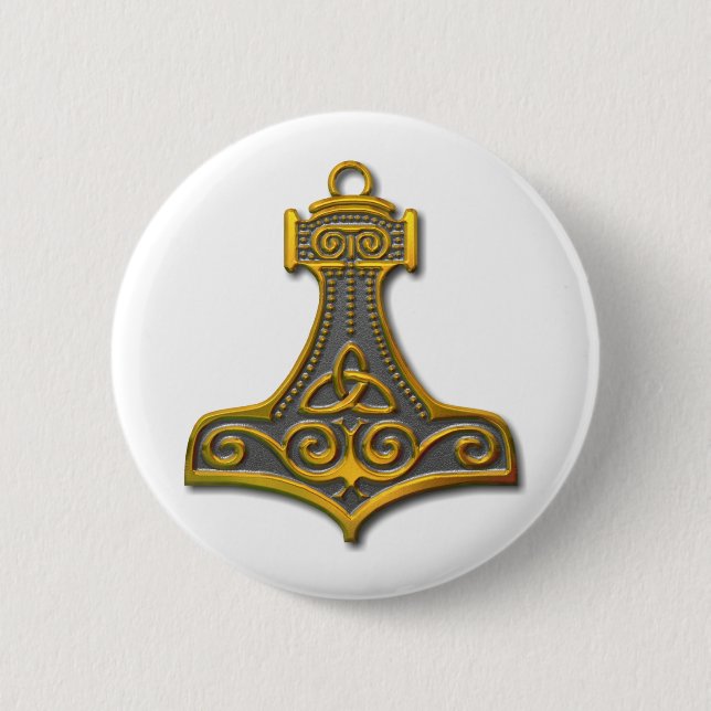 Thor's Hammer-gold 6 Cm Round Badge (Front)