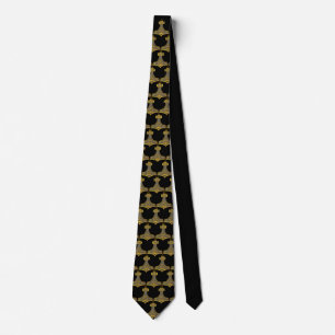 Thor's Hammer Gold Black Background Tie