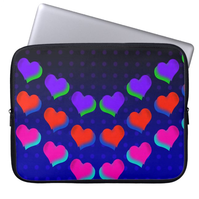 Those Crazy Retro Neon Hearts Laptop Sleeve (Front)