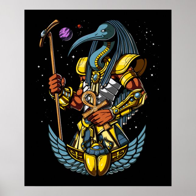 Thoth Egyptian God Ankh Scarab Ancient Symbol Poster (Front)
