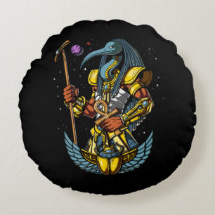 Thoth Egyptian God Ankh Scarab Ancient Symbol Round Cushion