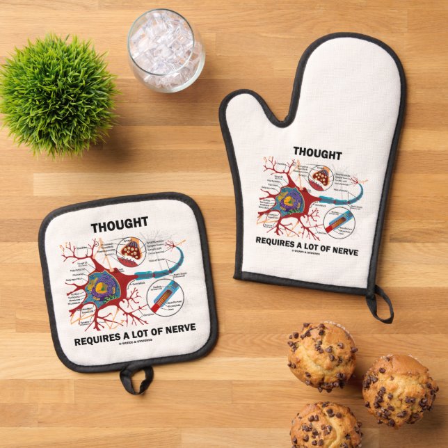Thought Requires A Lot Of Nerve Neuron Synapse Oven Mitt & Pot Holder Set (Top Down)
