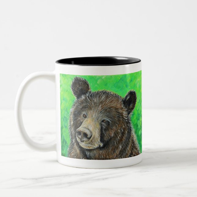 Thoughtful Brown Bear Painting Two-Tone Coffee Mug (Left)