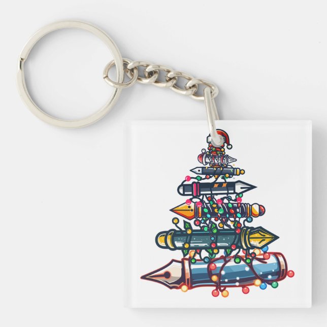 Thoughtful Christmas Teacher Gift, Pen Xmas Tree Key Ring (Front)