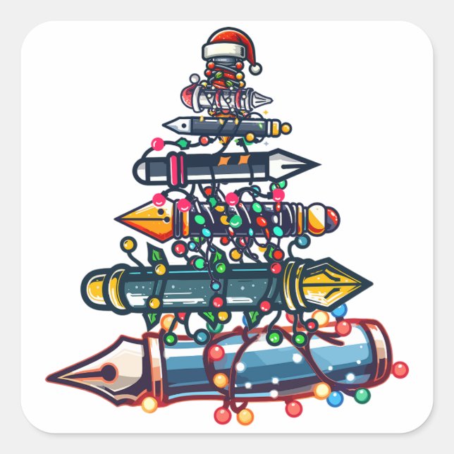 Thoughtful Christmas Teacher Gift, Pen Xmas Tree Square Sticker (Front)