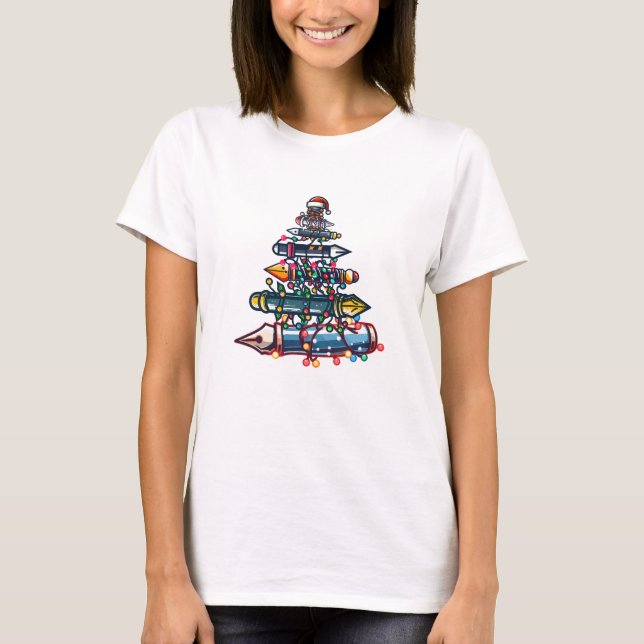 Thoughtful Christmas Teacher Gift, Pen Xmas Tree T-Shirt (Front)