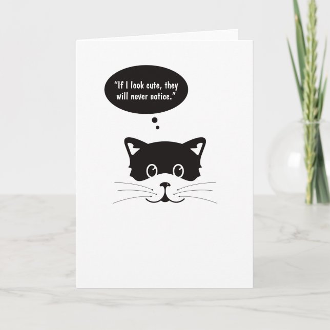 Thoughtful Cute Black Cat Greeting Card (Front)