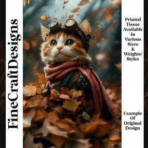 Thoughtful Cute Cat In Autumn Leaves S6 Decoupage Tissue Paper