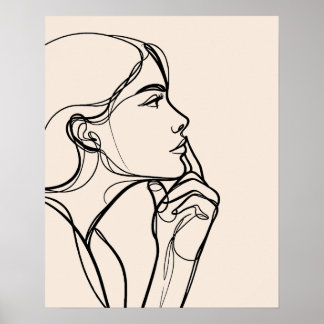 Thoughtful Girl - Line Art  Poster