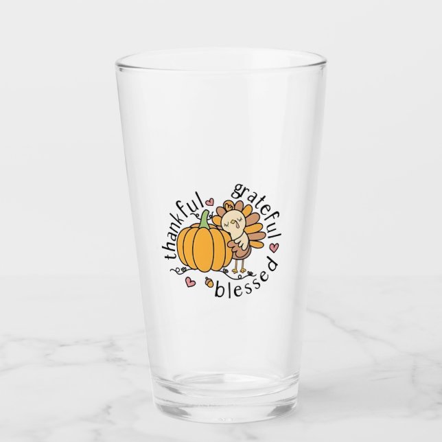 Thoughtful Grateful Blessed Thanksgiving Funny  Glass (Front)