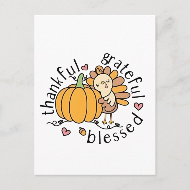 Thoughtful Grateful Blessed Thanksgiving Funny  Holiday Postcard (Front)