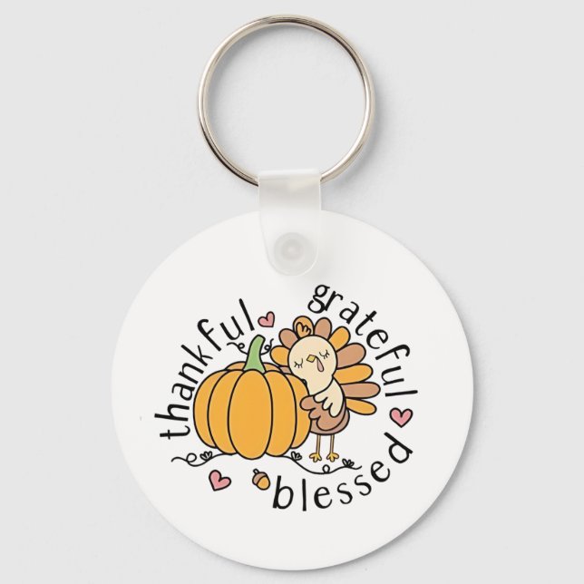 Thoughtful Grateful Blessed Thanksgiving Funny  Key Ring (Front)