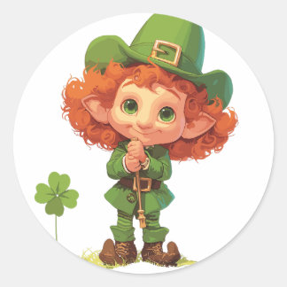 Thoughtful Leprechaun Child Pondering Classic Round Sticker