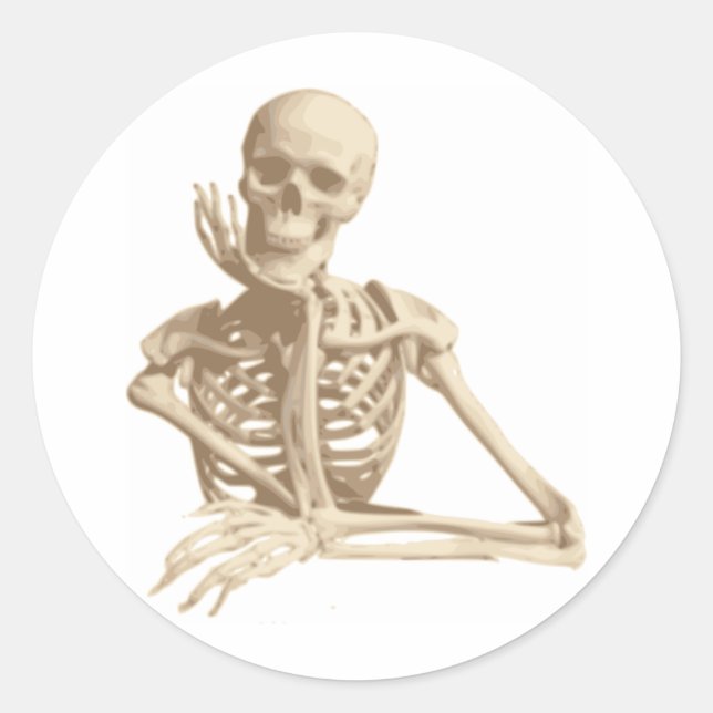 Thoughtful Skeleton Classic Round Sticker (Front)