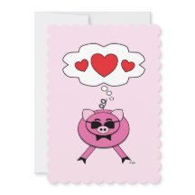 Thoughts Filled With Love Cute Pink Pig Card
