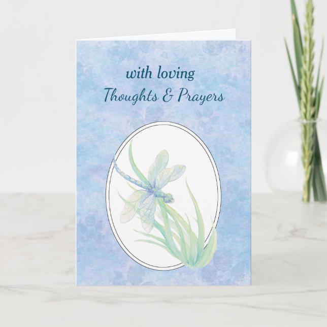 Thoughts Prayers Sympathy Beautiful  Dragonfly Card (Front)