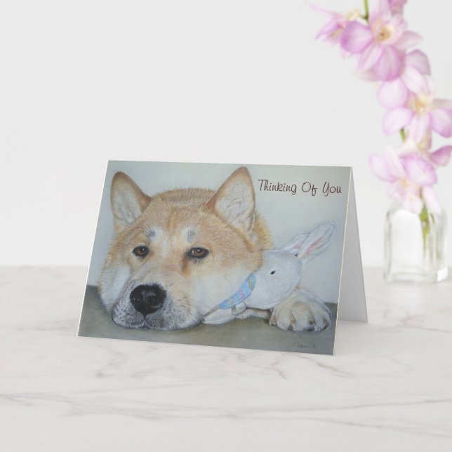 thougtful beautiful akita dog thinking of you card (Orchid)