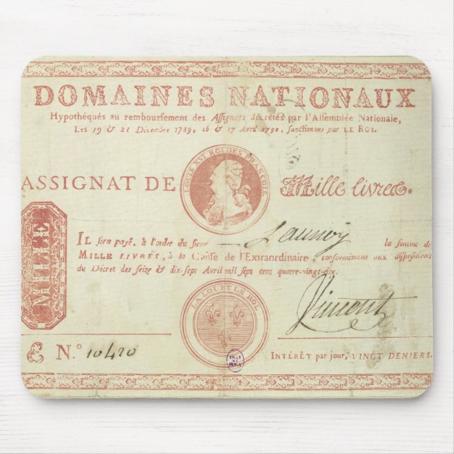 Thousand livre banknote with Louis XVI's Mouse Pad (Front)