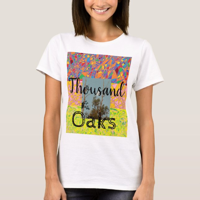 Thousand Oaks with abstract art and eucalyptus &bi T-Shirt (Front)