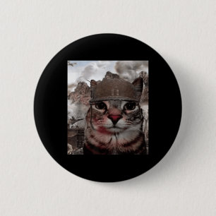 Thousand Yard Stare Funny Soldier Cat Meme In Batt 6 Cm Round Badge