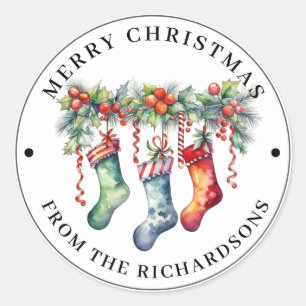 Thr Colorful Christmas Stockings Merry Christmas Classic Round Sticker