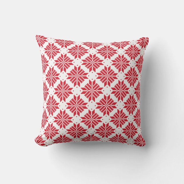 Thraditional Nordic Star Red and White Cushion (Front)
