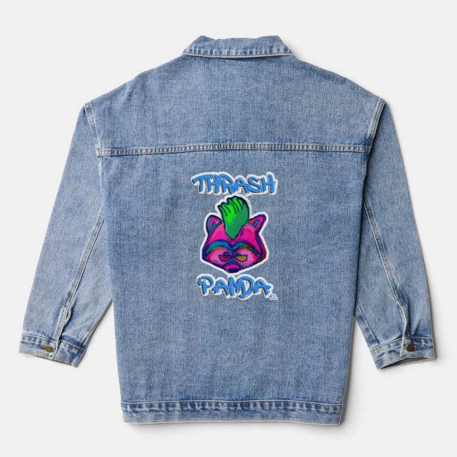 Thrash Panda Fun Punk Racoon Character Denim Jacket (Back)