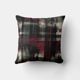 Thrashed Grungy Alternative Grunge Plaid Pattern Cushion
