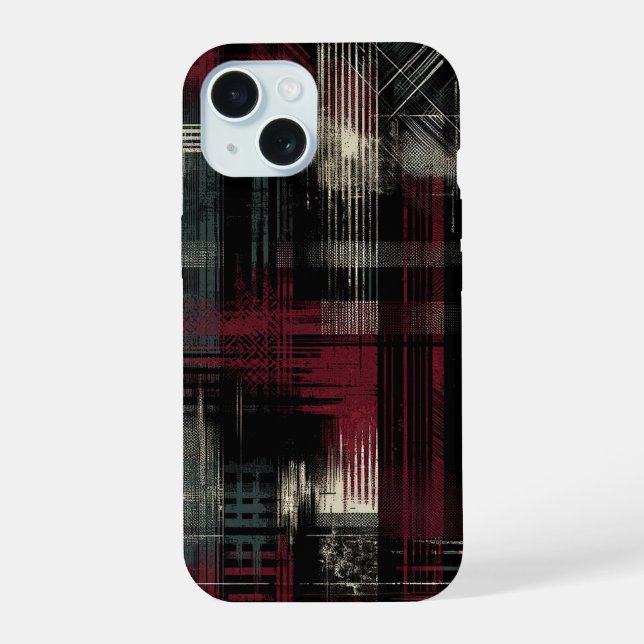 Thrashed Grungy Alternative Grunge Plaid Pattern iPhone 15 Case (Back)