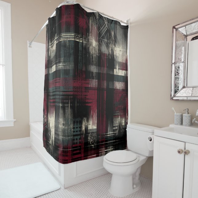 Thrashed Grungy Alternative Grunge Plaid Pattern Shower Curtain (In Situ)